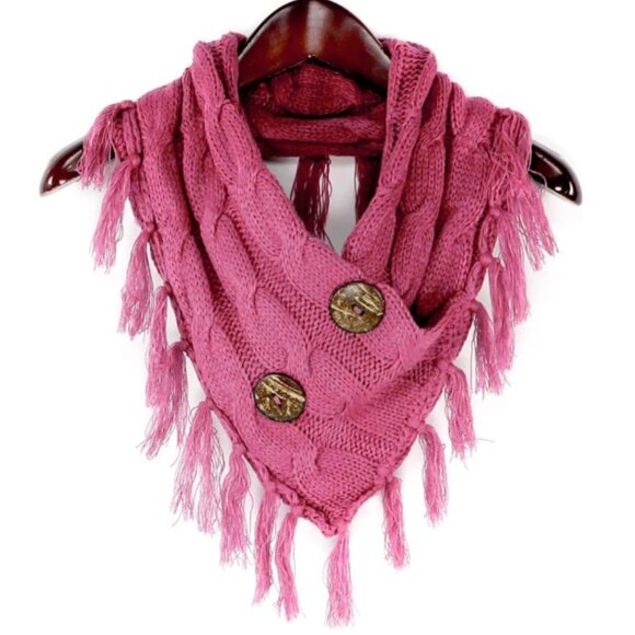 VERY MODA Knit Fringed Infinity Scarf Wrap Capelet Pink One Size NWT - Picture 1 of 6
